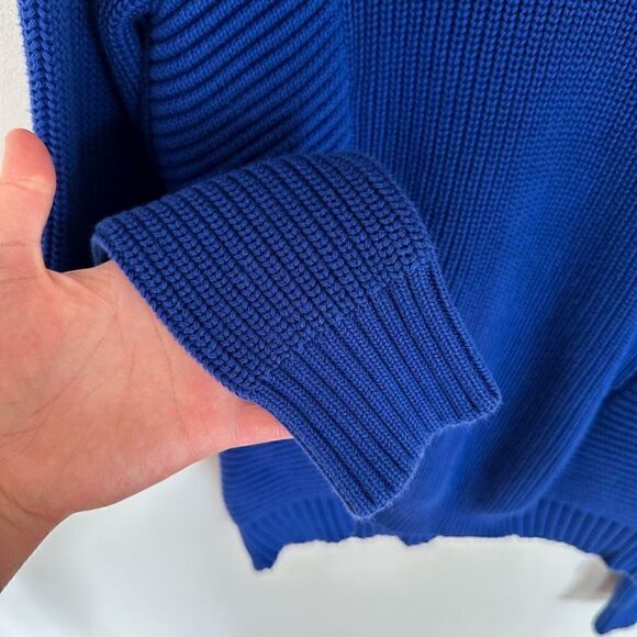 Pierre Balmain Women’s Fine Indigo Blue Heavy Weight Cable Knit Crewneck Sweater - Picture 5 of 8